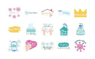 bundle of fifteen campaing letterings flat style icons vector