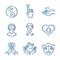 bundle of nine human rights gradient style set icons vector