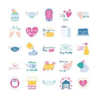 bundle of twenty five campaing letterings flat style collection icons vector