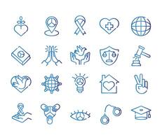 bundle of twenty human rights gradient style set icons vector