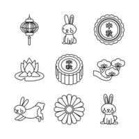 bundle of nine mid autumn set icons vector