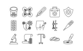 bundle of fifteen medical set icons vector