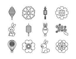 bundle of twelve mid autumn set icons vector