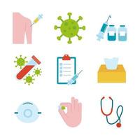 bundle of nine medical set icons vector