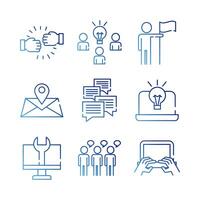 paquete de nueve iconos de estilo degradado de conjunto de coworking vector