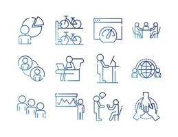 bundle of twelve coworking set gradient style icons vector