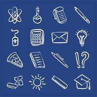 bundle of sixteen back to school supplies in blue background vector