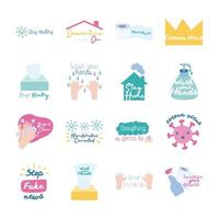 bundle of sixteen campaing letterings flat style icons vector