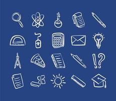 bundle of twenty back to school supplies in blue background vector