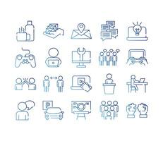 bundle of twenty coworking set collection gradient style icons vector