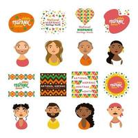 people characters and national hispanic heritage letterings flat style icons vector