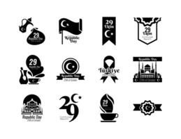 bundle of twelve set cumhuriyet bayrami silhouette style icons vector