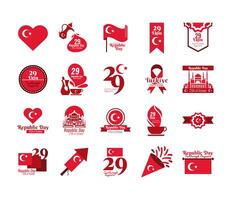 bundle of twenty set cumhuriyet bayrami flat style icons vector