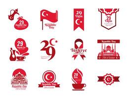 bundle of twelve set cumhuriyet bayrami flat style icons vector