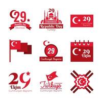 bundle of nine set cumhuriyet bayrami flat style icons vector