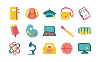 bundle of fifteen school supplies flat style icons vector