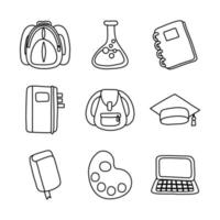 bundle of nine school supplies line style icons vector