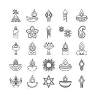 bundle of twenty five diwali set line style vector