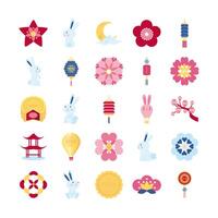 bundle of twenty five mid autumn set collection icons vector