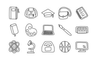 paquete de quince íconos de estilo de línea de útiles escolares vector