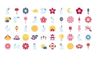 bundle of fifty mid autumn set icons vector