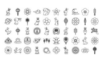 bundle of fifty mid autumn set icons vector