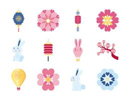 bundle of twelve mid autumn set icons vector