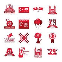 bundle of sixteen set cumhuriyet bayrami flat style vector