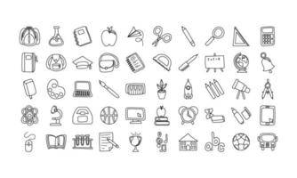 bundle of fifty school supplies line style icons vector