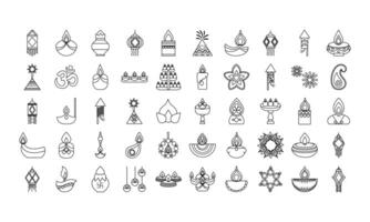 paquete de cincuenta iconos de estilo de línea de diwali vector