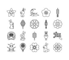 bundle of twenty mid autumn set icons vector
