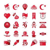 bundle of twenty five set cumhuriyet bayrami flat style icons vector