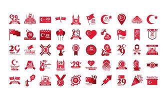 bundle of fifty set cumhuriyet bayrami flat style icons vector