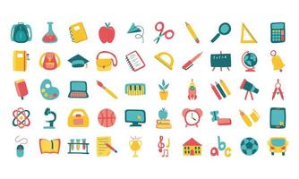 bundle of fifty school supplies flat style icons vector