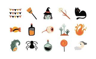 bundle of fifteen halloween set icons vector