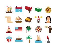 bundle of columbus day set icons vector