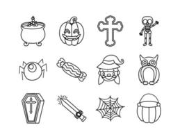 bundle of twelve halloween set icons vector