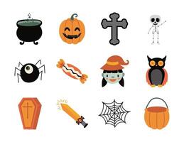 paquete de doce iconos de conjunto de halloween vector