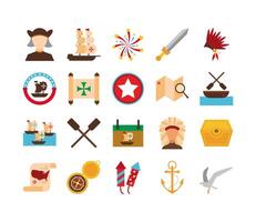 bundle of columbus day set icons vector