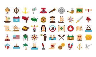 bundle of columbus day set icons vector