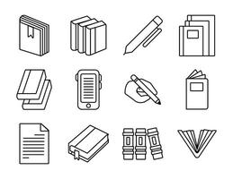 bundle of twelve books literature set icons vector