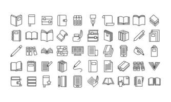 paquete de cincuenta libros, literatura, conjunto, iconos vector