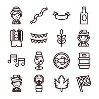 Paquete de dieciséis iconos de colección de conjunto de oktoberfest vector