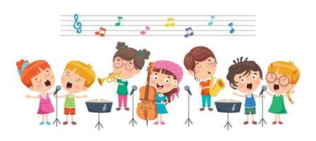 niños pequeños divertidos interpretando música vector