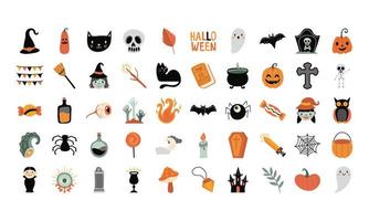 bundle of fifty halloween set icons vector