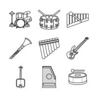 paquete de nueve instrumentos musicales establecer iconos vector