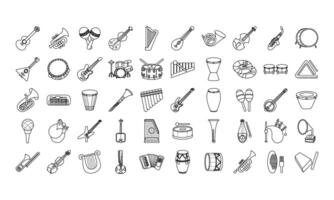 paquete de cincuenta instrumentos musicales establecer iconos vector