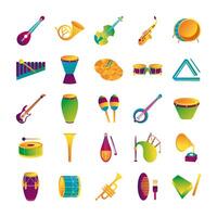 bundle of twenty five musical instruments set icons vector