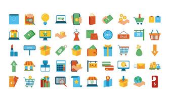 paquete de cincuenta iconos de conjunto de compras vector