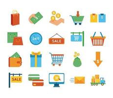 paquete de veinte iconos de conjunto de compras vector